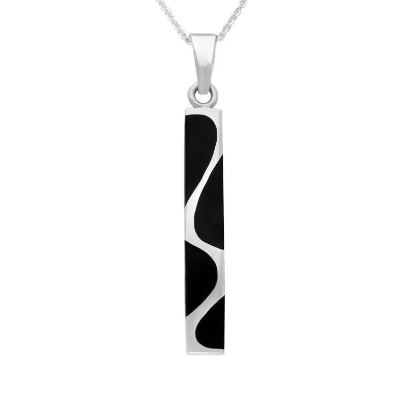 Sterling Silver Whitby Jet Four Stone Curved Oblong Necklace sold by C.W. Sellors