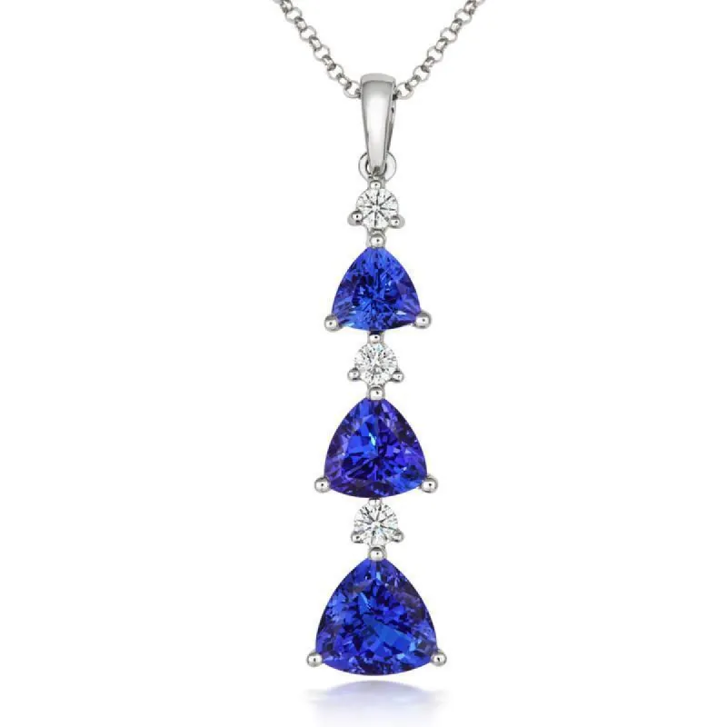 18ct White Gold Tanzanite Diamond Graduating Trillion Cut Necklace D sold by C.W. Sellors