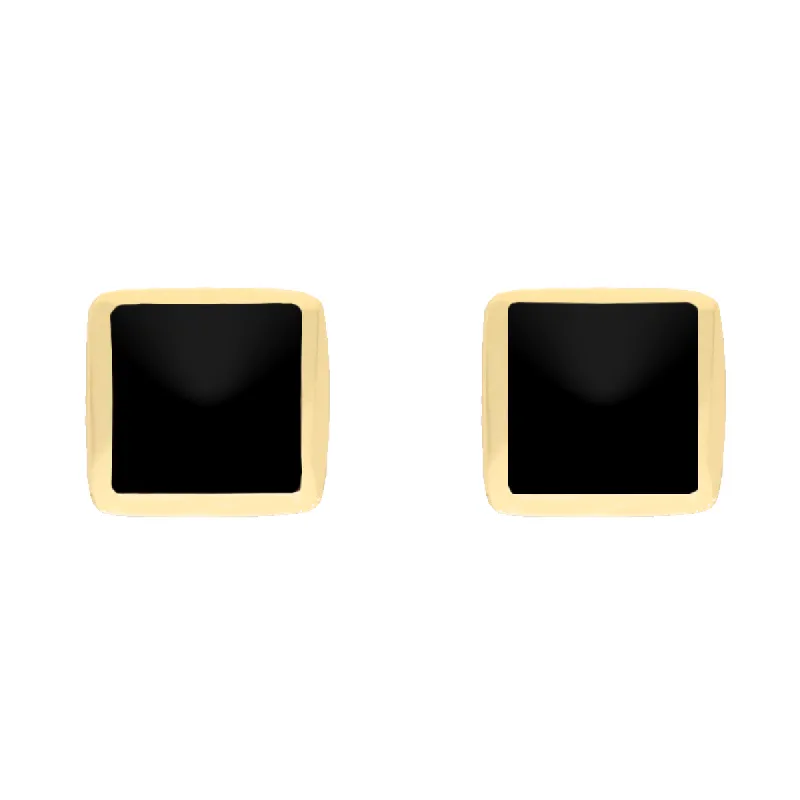 9ct Yellow Gold Sterling Silver Whitby Jet Stepping Stones Square Stud Earrings sold by C.W. Sellors
