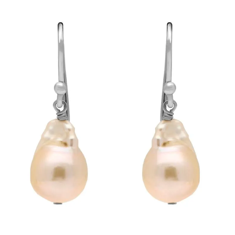 Sterling Silver Peach Baroque Pearl Hook Drop Earrings sold by C.W. Sellors