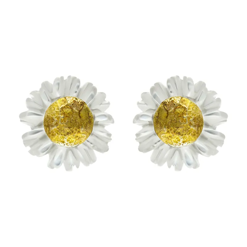 Gold Plated Sterling Silver White Mother Of Pearl Tuberose 6mm Daisy Earrings sold by C.W. Sellors