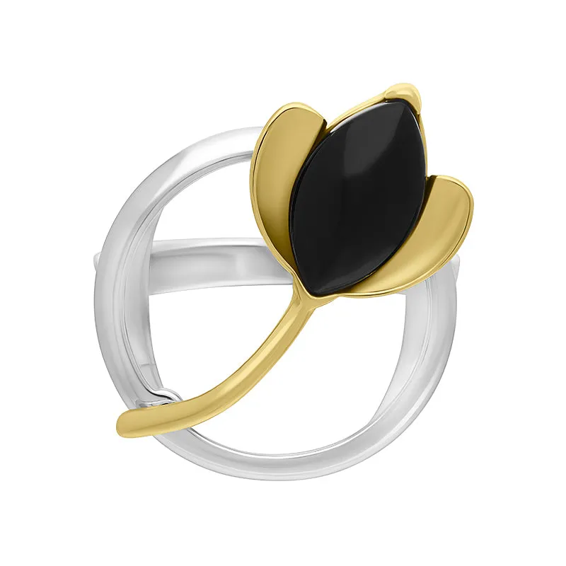 18ct Yellow Gold Plated Sterling Silver Whitby Jet Open Circle Leaf Ring sold by C.W. Sellors product image thumbnail 2