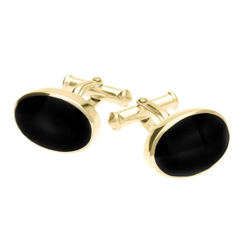 9ct Yellow Gold Whitby Jet Oval Cushion Cufflinks made by C.W. Sellors