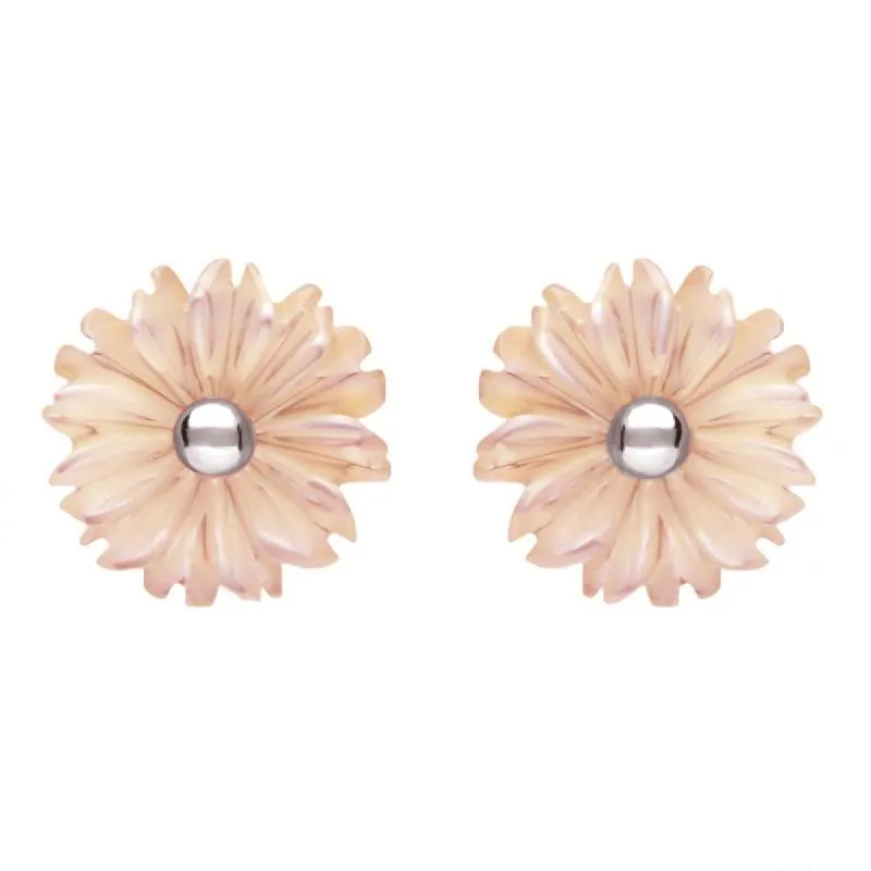 Sterling Silver Pink Mother of Pearl Tuberose 8mm Daisy Stud Earrings sold by C.W. Sellors