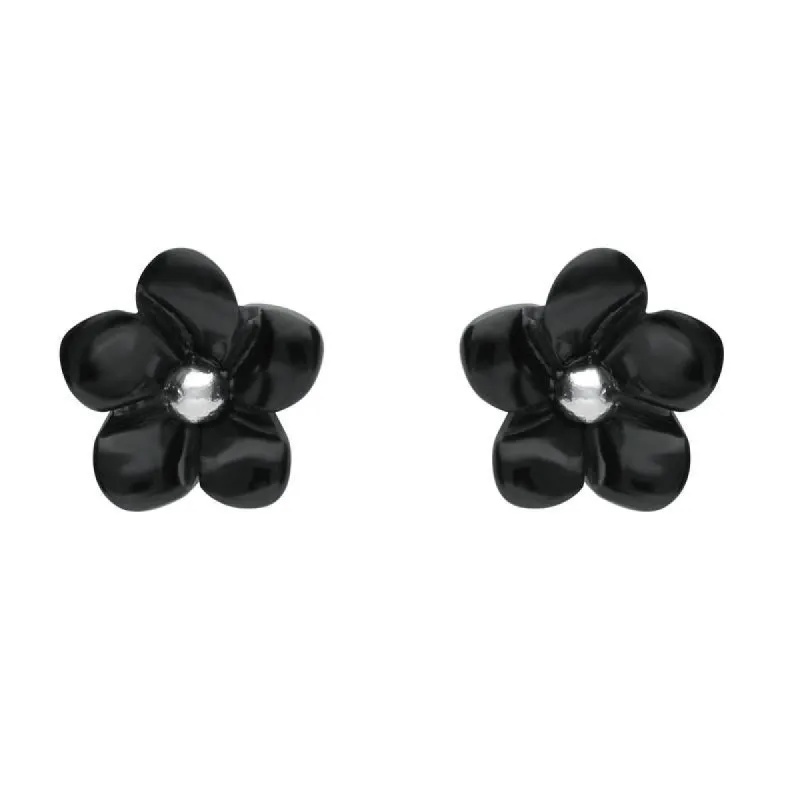 Sterling Silver Whitby Jet Tuberose 8mm Flower Stud Earrings sold by C.W. Sellors