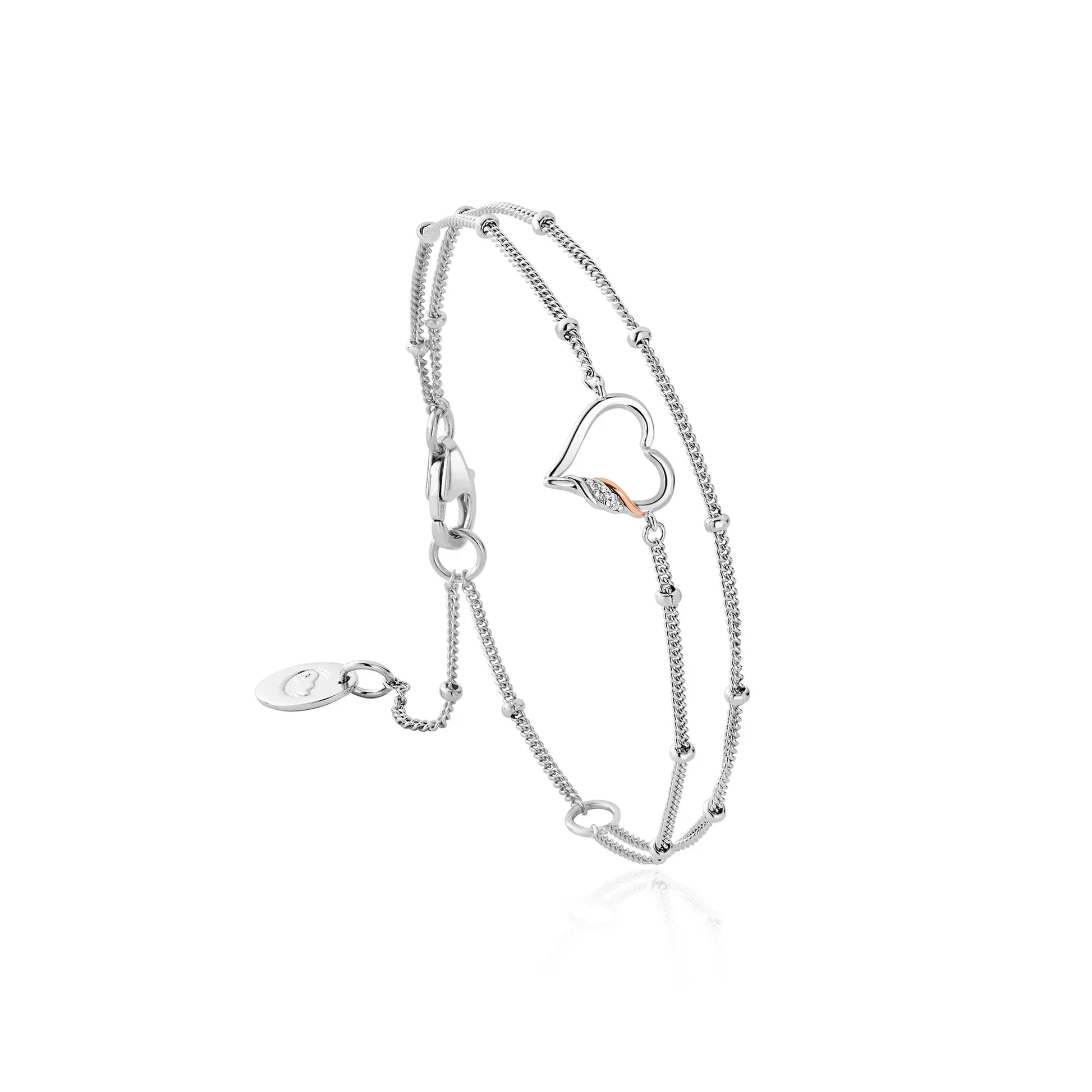 Clogau Past Present Future Heart Sterling Silver White Topaz Double Chain Bracelet sold by C.W. Sellors