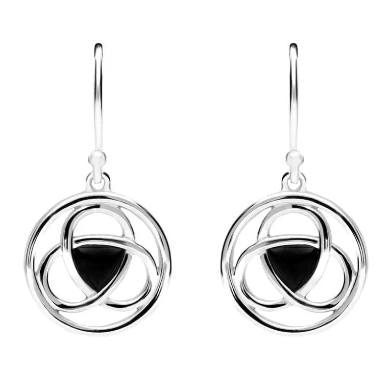 Sterling Silver Whitby Jet Round Celtic Knot Hook Earrings sold by C.W. Sellors