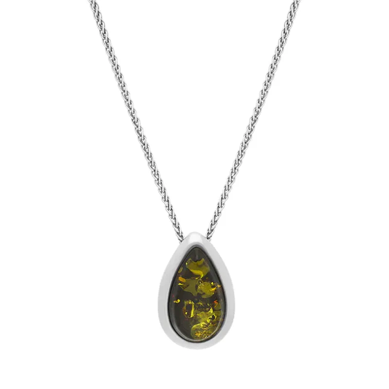 Sterling Silver Amber Framed Pear Shaped Necklace sold by C.W. Sellors