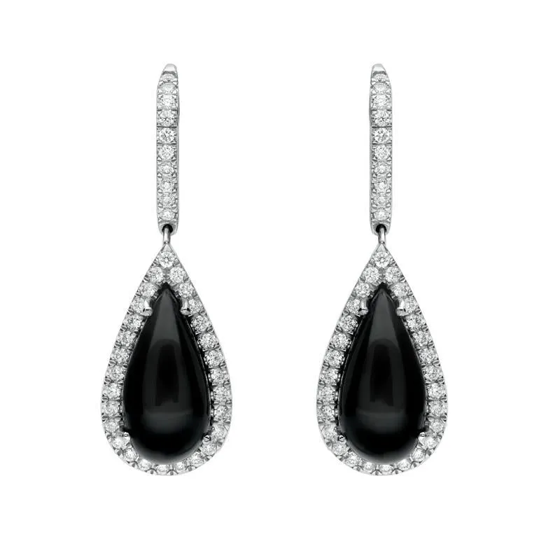 18ct White Gold Whitby Jet 0.73ct Diamond Pear Drop Earrings sold by C.W. Sellors