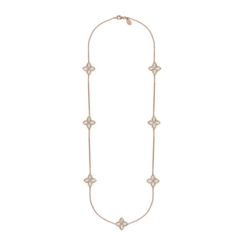 18ct Rose Gold White Mother of Pearl Eden Long Marquise Flower Necklace sold by C.W. Sellors