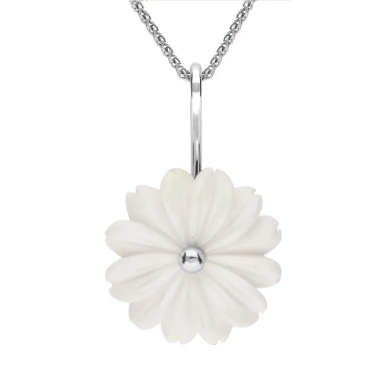 Sterling Silver White Agate Tuberose 20mm Daisy Necklace sold by C.W. Sellors