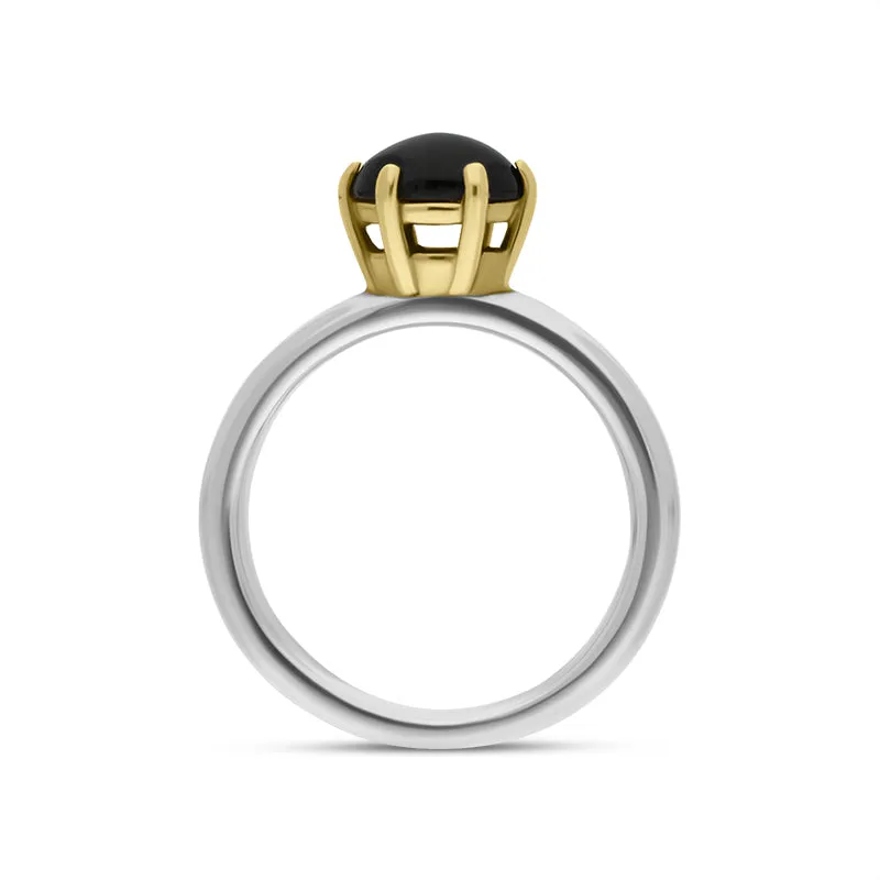 9ct Yellow Gold Sterling Silver Whitby Jet Stepping Stones 4x7mm Oval Claw Set Ring D sold by C.W. Sellors product image thumbnail 2