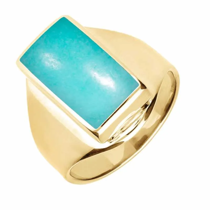 9ct Yellow Gold Turquoise Small Oblong Ring sold by C.W. Sellors