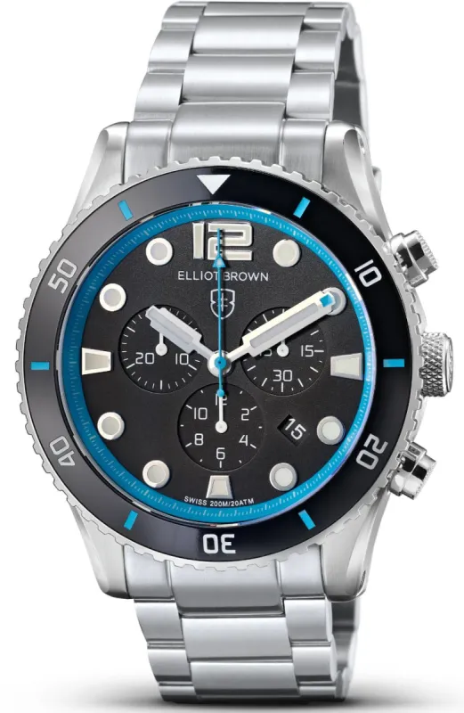 Elliot Brown Bloxworth Chrono Black Cyan Bracelet sold by C.W. Sellors