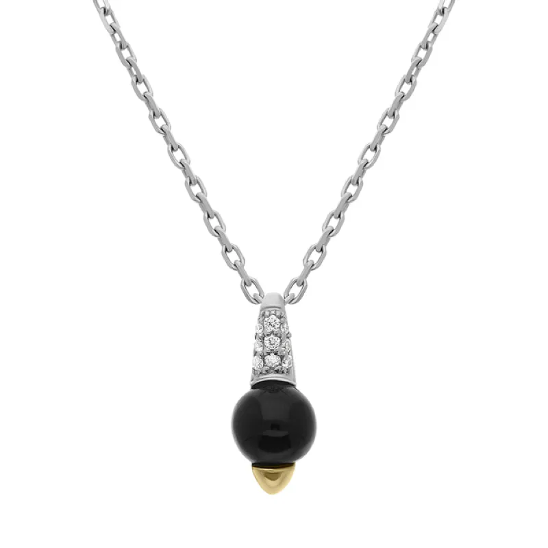 18ct White Gold Whitby Jet 0.08ct Diamond Round Pave Top Necklace D sold by C.W. Sellors
