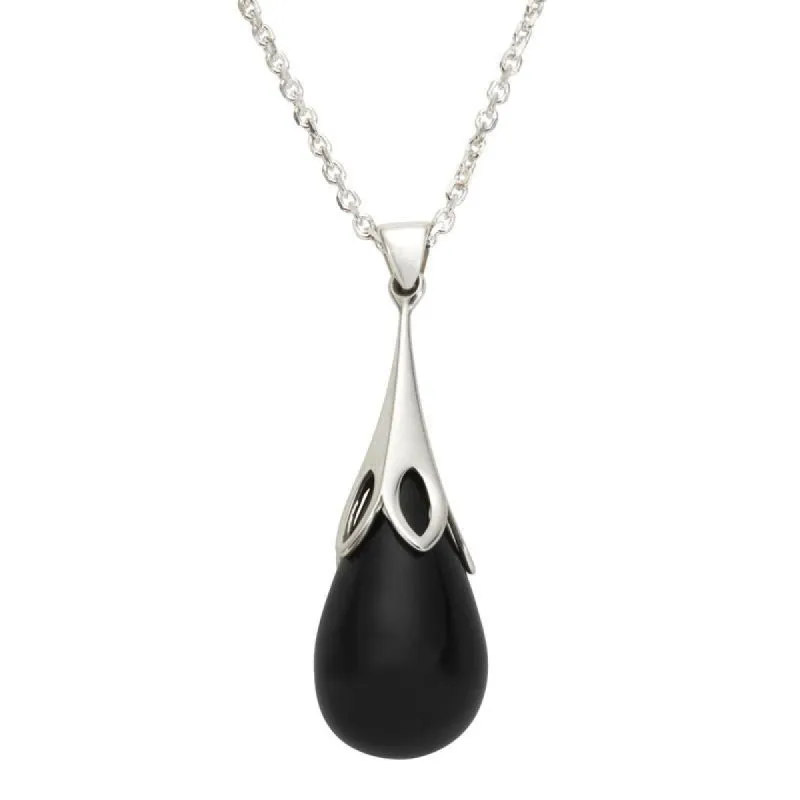 Sterling Silver Whitby Jet Small Tulip Necklace sold by C.W. Sellors
