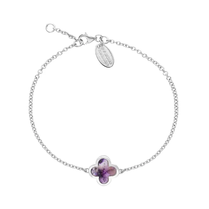 Sterling Silver Blue John Bloom Four Leaf Clover Polished Edge Bracelet sold by C.W. Sellors