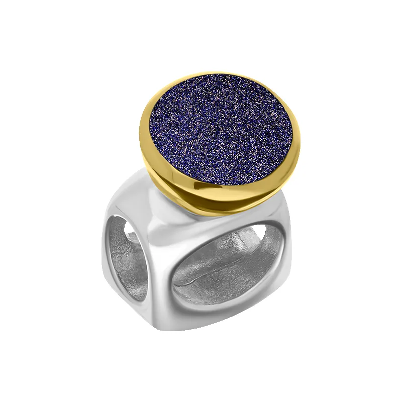 9ct Yellow Gold Sterling Silver Blue Goldstone Stepping Stones 5mm Round Charm sold by C.W. Sellors
