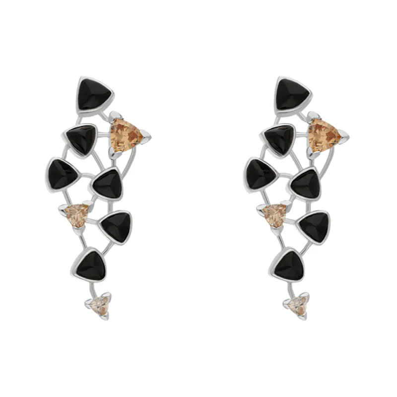 Sterling Silver Whitby Jet Cubic Zirconia Triangle Drop Earrings D sold by C.W. Sellors