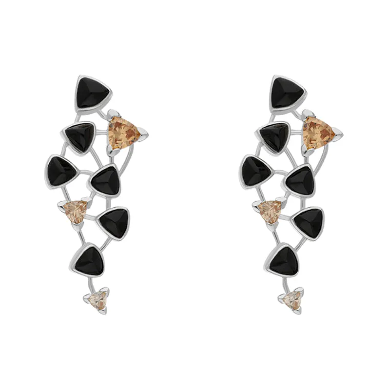 Sterling Silver Whitby Jet Cubic Zirconia Triangle Drop Earrings D sold by C.W. Sellors