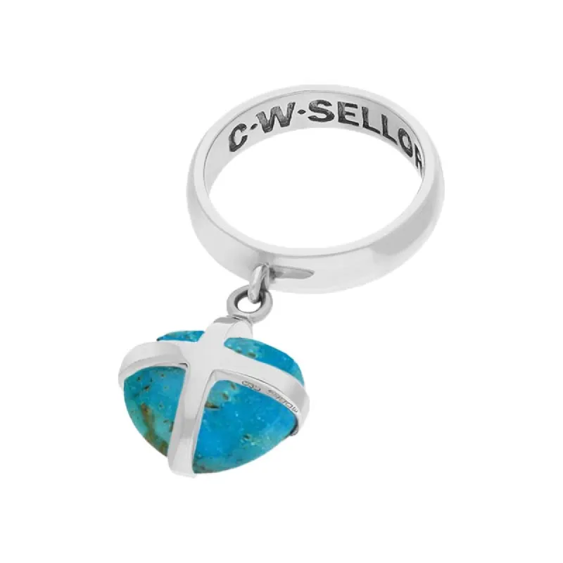 Sterling Silver Turquoise Small Cross Heart Drop Ring sold by C.W. Sellors