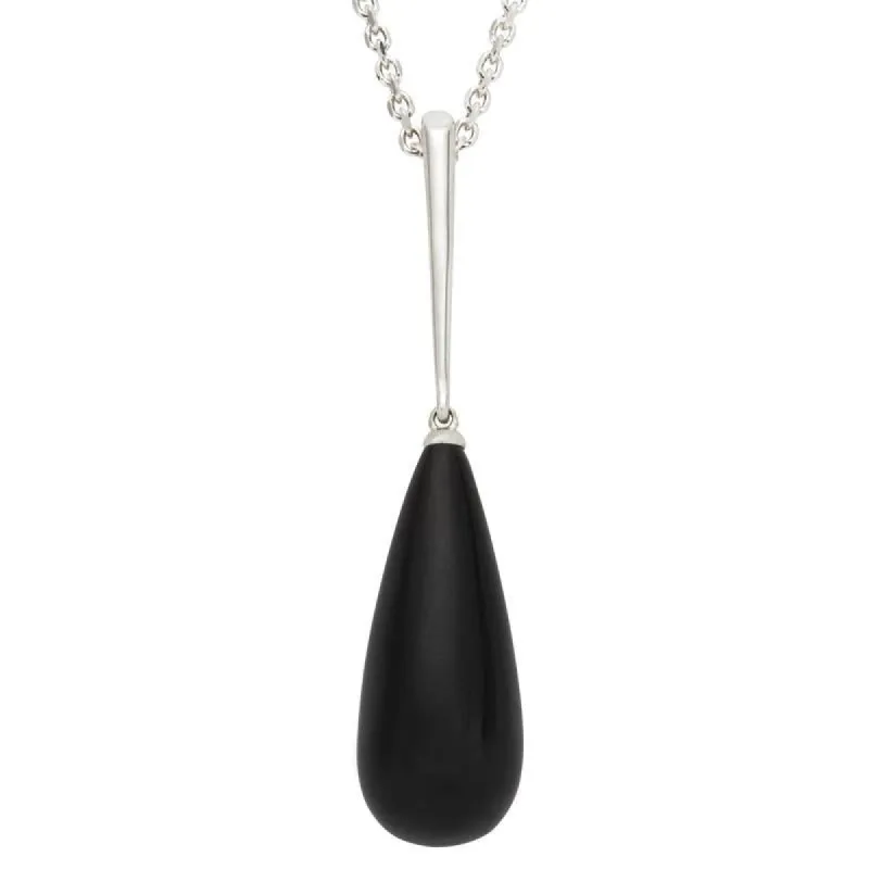 Sterling Silver Whitby Jet Tapered Bomb Drop Necklace sold by C.W. Sellors