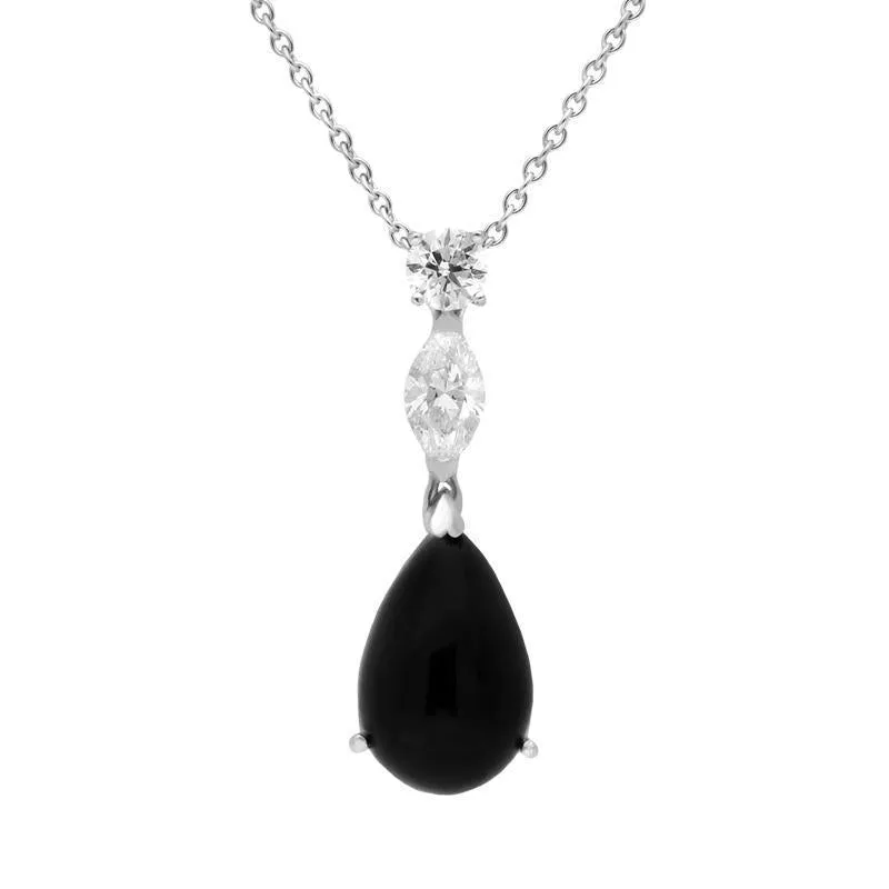 18ct White Gold Whitby Jet and Diamond Drop Necklace sold by C.W. Sellors