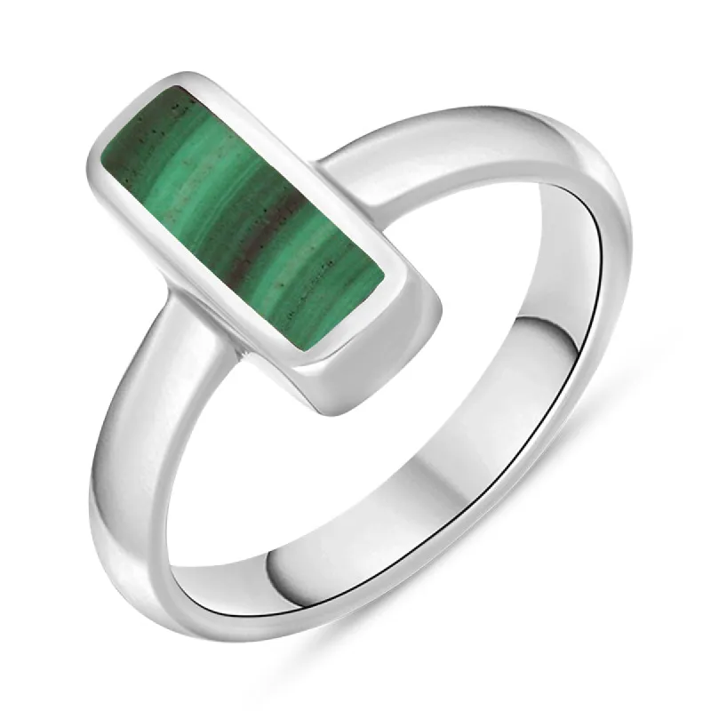 Sterling Silver Malachite Slim Oblong Ring sold by C.W. Sellors