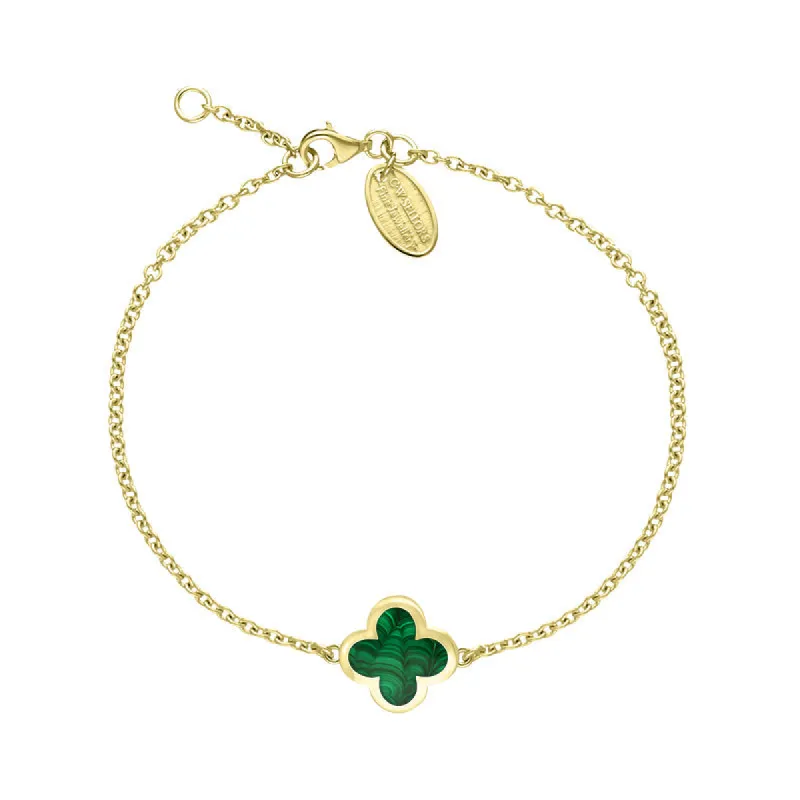 9ct Yellow Gold Malachite Bloom Four Leaf Clover Polished Edge Bracelet sold by C.W. Sellors