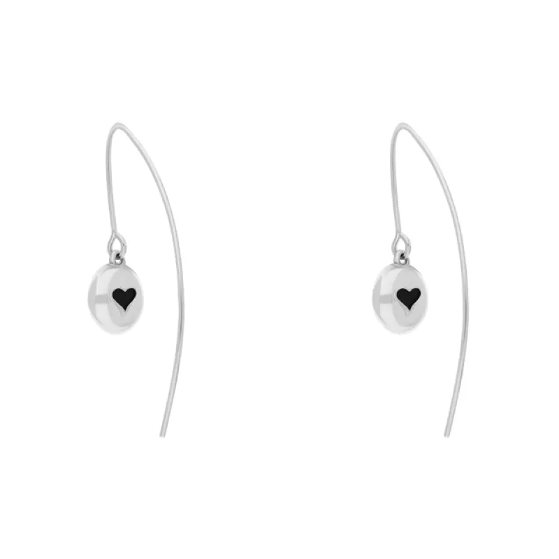 Sterling Silver Whitby Jet Heart Disc Drop Earrings sold by C.W. Sellors