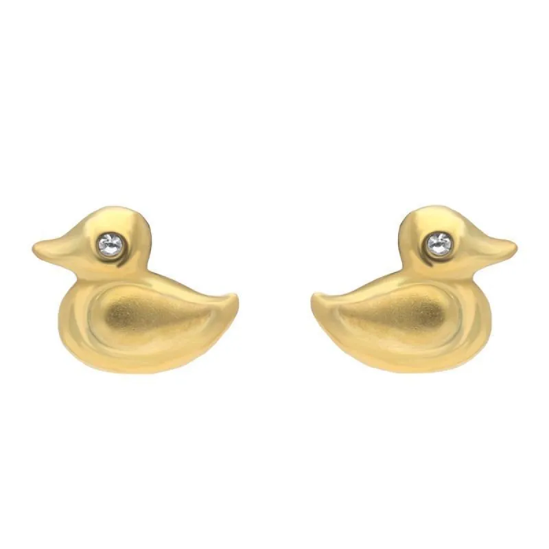 Yellow Gold Sterling Silver Plated Cubic Zirconia Duck Stud Earrings D sold by C.W. Sellors