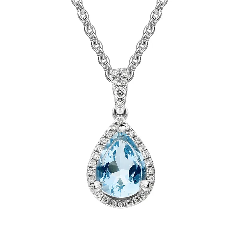 18ct White Gold Aquamarine Diamond Pear Pendant sold by C.W. Sellors