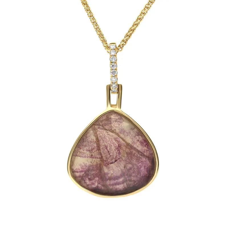 18ct Yellow Gold Blue John Diamond Unique Pear Hinged Bail Necklace sold by C.W. Sellors