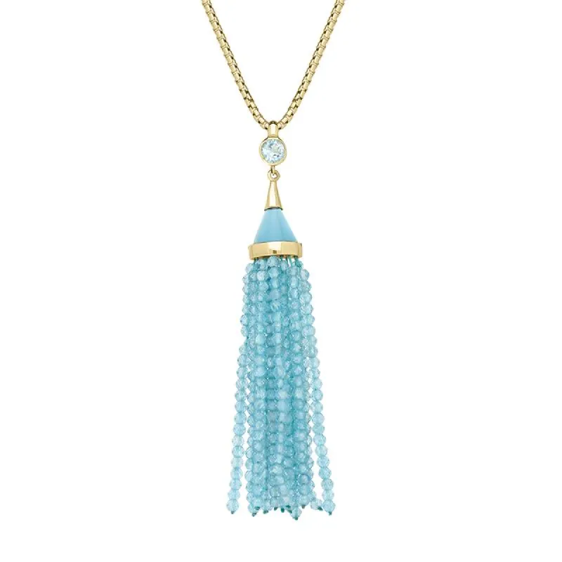 Yellow Gold Plated Sterling Silver Blue Topaz Round Cascade Tassel Necklace D sold by C.W. Sellors