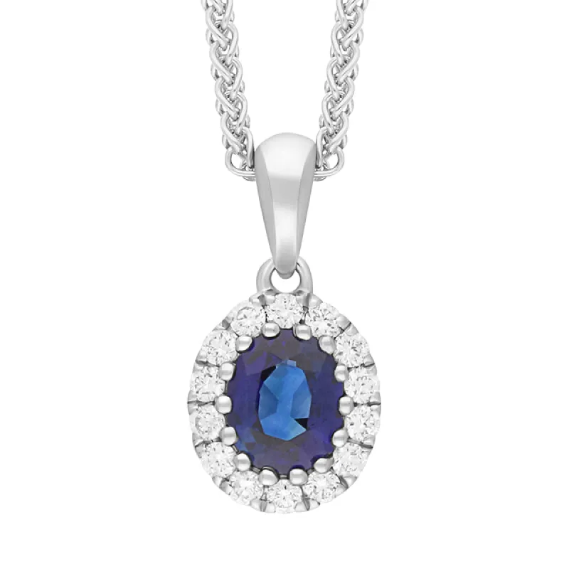 18ct White Gold 0.54ct Diamond Sapphire Oval Cluster Necklace sold by C.W. Sellors