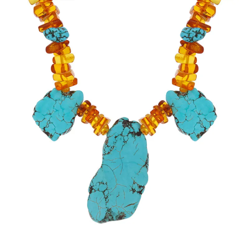 Sterling Silver Amber Turquoise Beaded Necklace D sold by C.W. Sellors