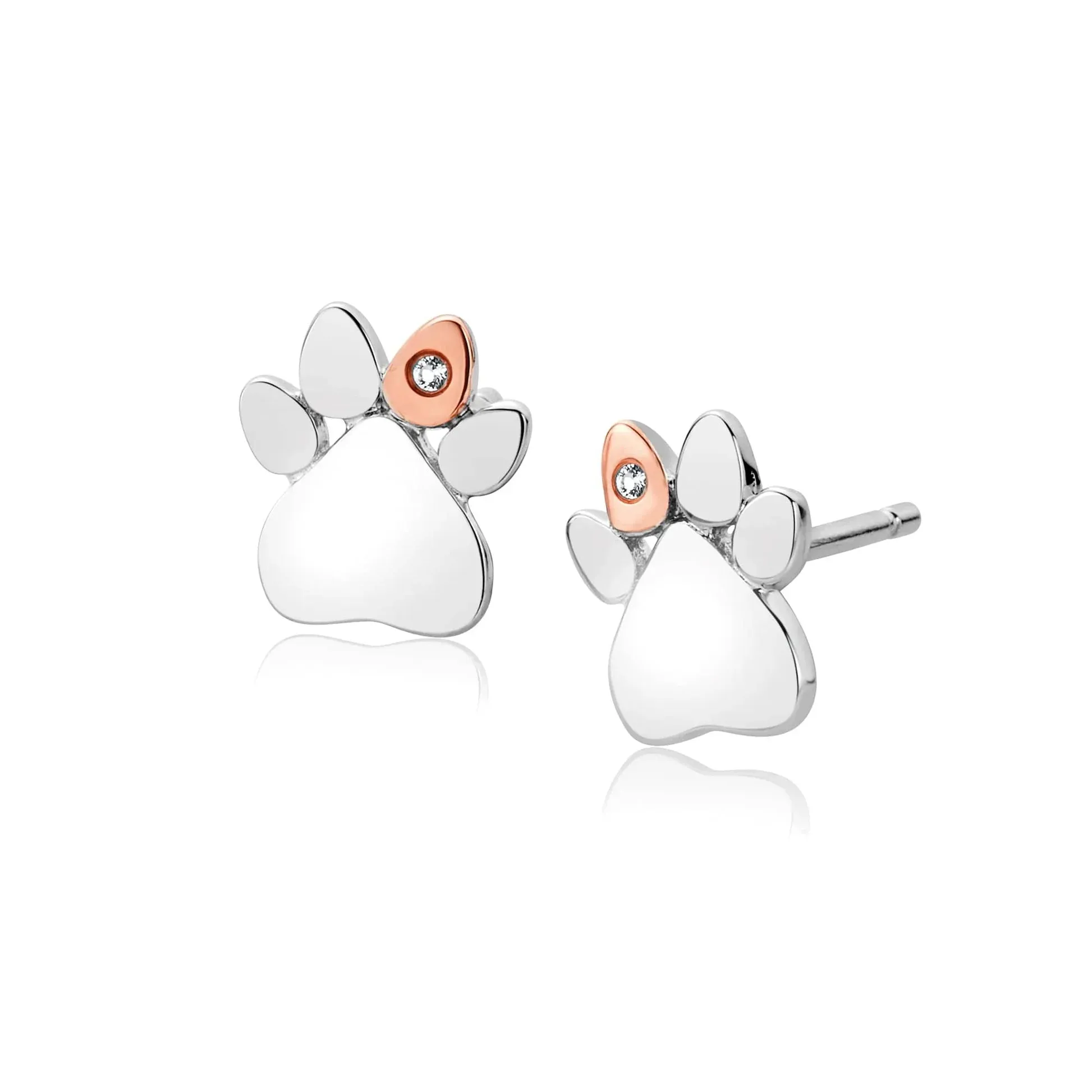 Clogau Paw Prints on My Heart Sterling Silver Diamond Stud Earrings sold by C.W. Sellors