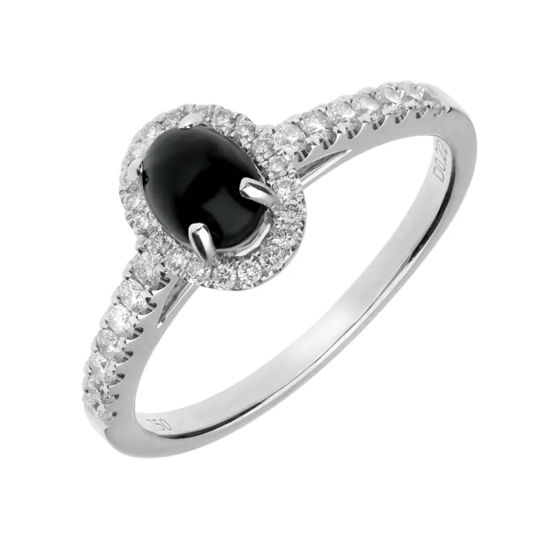 18ct White Gold Whitby Jet 0.22ct Diamond Oval Ring sold by C.W. Sellors