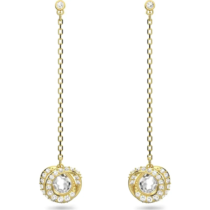 Swarovski Generation Yellow Gold Tone Plated Long White Crystal Drop Earrings sold by C.W. Sellors