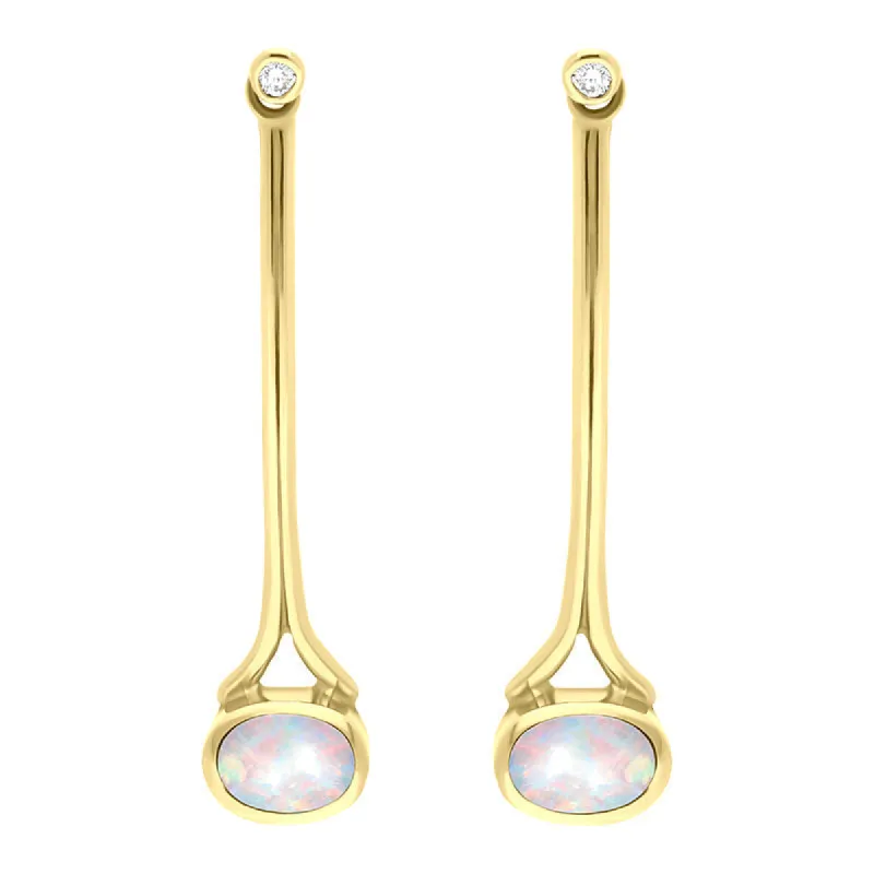 18ct Yellow Gold Opal 0.06ct Diamond Long Drop Earrings D sold by C.W. Sellors
