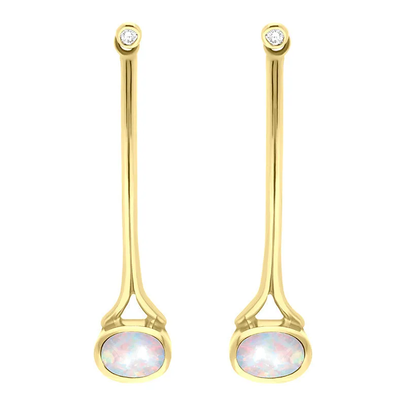 18ct Yellow Gold Opal 0.06ct Diamond Long Drop Earrings D sold by C.W. Sellors