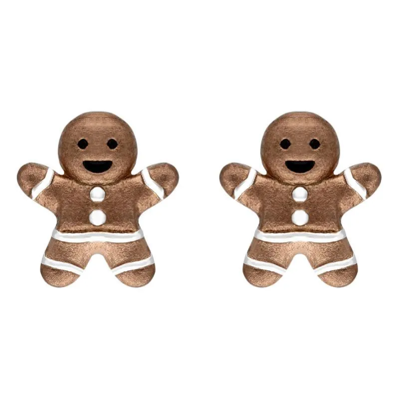 Rose Gold Plated Sterling Silver Gingerbread Man Stud Earrings sold by C.W. Sellors