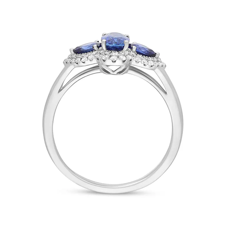 18ct White Gold 1.47ct Diamond Sapphire Cluster Trilogy Ring sold by C.W. Sellors product image thumbnail 2