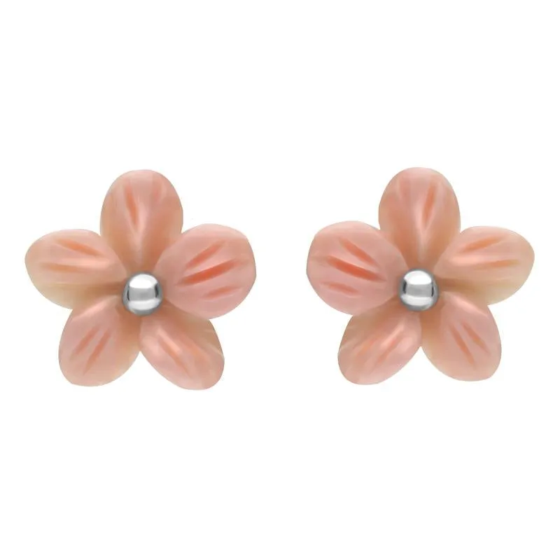Sterling Silver Pink Conch Large Tuberose 10mm Pansy Stud Earrings sold by C.W. Sellors