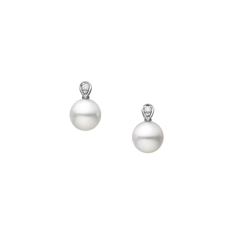 Mikimoto 18ct White Gold 6.75mm White Akoya Pearl Diamond Stud Earrings sold by C.W. Sellors
