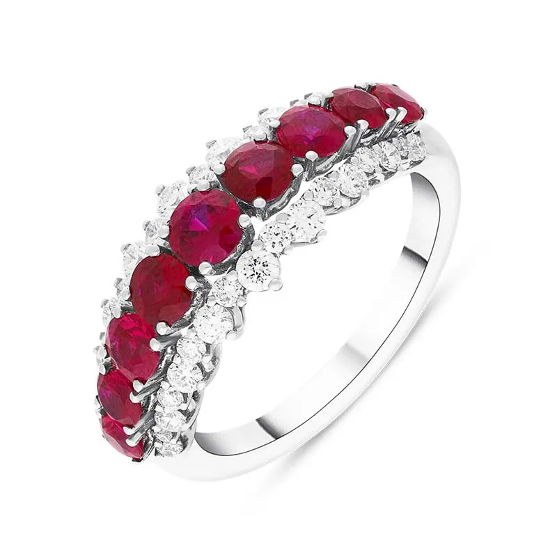 Picchiotti 18ct White Gold Ruby Diamond Three Row Half Eternity Ring D sold by C.W. Sellors