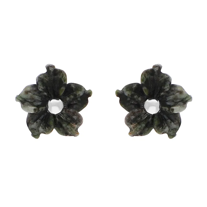 Sterling Silver Preseli Blue Stone Tuberose Flower 8mm Stud Earrings sold by C.W. Sellors