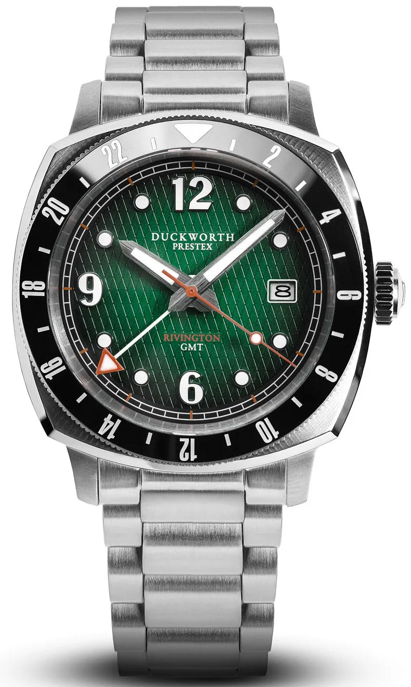 Duckworth Prestex Rivington GMT Green Fume Steel Bracelet Watch sold by C.W. Sellors