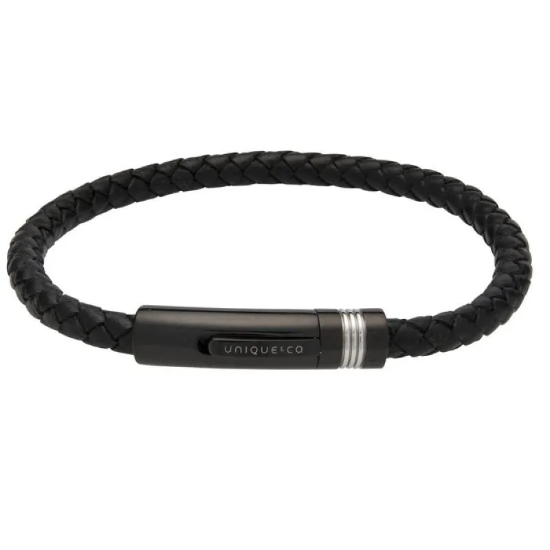 Unique & Co Stainless Steel Black Leather Bracelet sold by C.W. Sellors