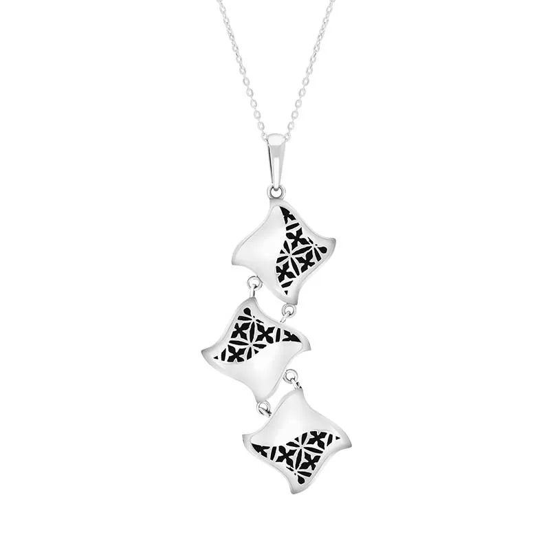 Sterling Silver Whitby Jet Reversible Filigree Triple Square Pendant sold by C.W. Sellors